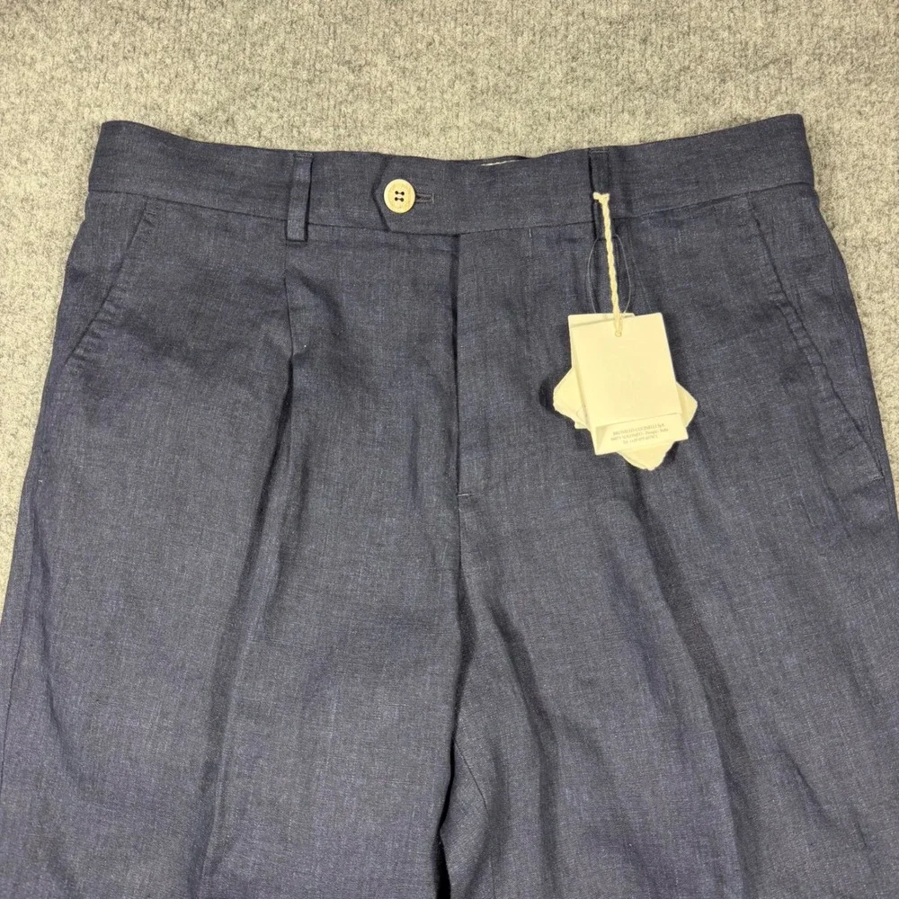 Brunello Cucinelli Pleated Linen Trousers Mens 33/42IT Italy Blue 100% Linen NWT